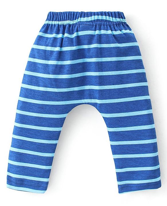 Babyhug Cotton Knit Interlock Full Length Diaper Leggings With Animals Print Pack Of 3 - Blue & Grey