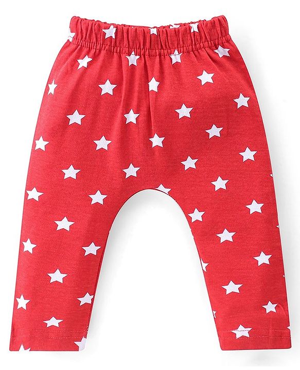 Babyhug Cotton Knit Interlock Full Length Diaper Leggings With Star & Dino Print Pack Of 3 - Yellow Red & Blue