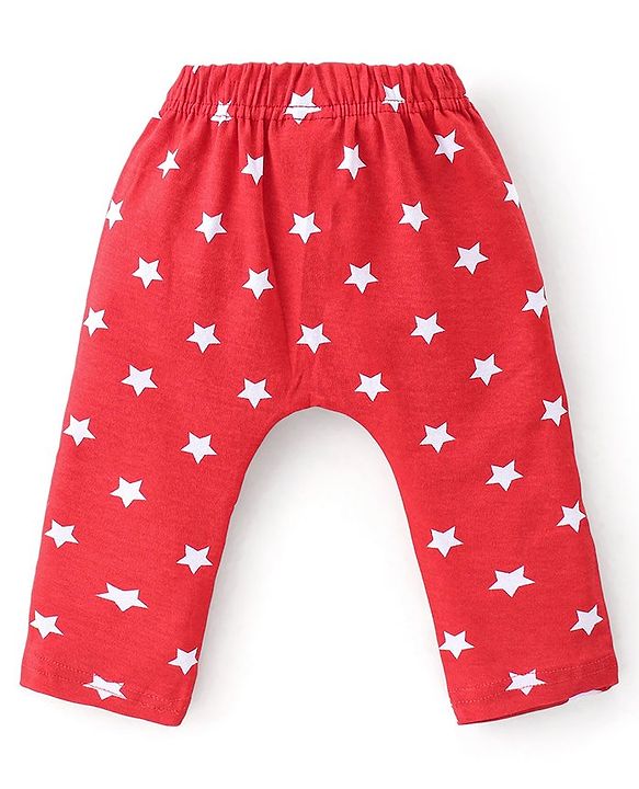 Babyhug Cotton Knit Interlock Full Length Diaper Leggings With Star & Dino Print Pack Of 3 - Yellow Red & Blue