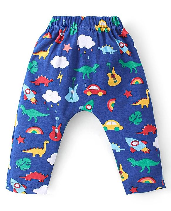 Babyhug Cotton Knit Interlock Full Length Diaper Leggings With Star & Dino Print Pack Of 3 - Yellow Red & Blue