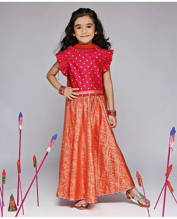 Festive Wear Orange Kids Cotton Lehenga, Size: 28.0 at Rs 495/piece in New  Delhi