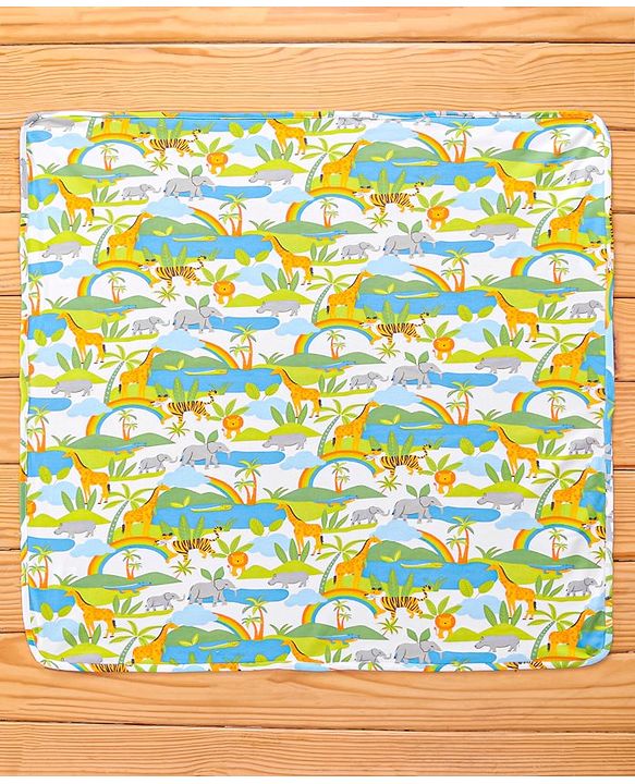 Babyhug Interlock Wrappers With Hood Animal Print L 76.2 x B 76.2 cm - Multicolour