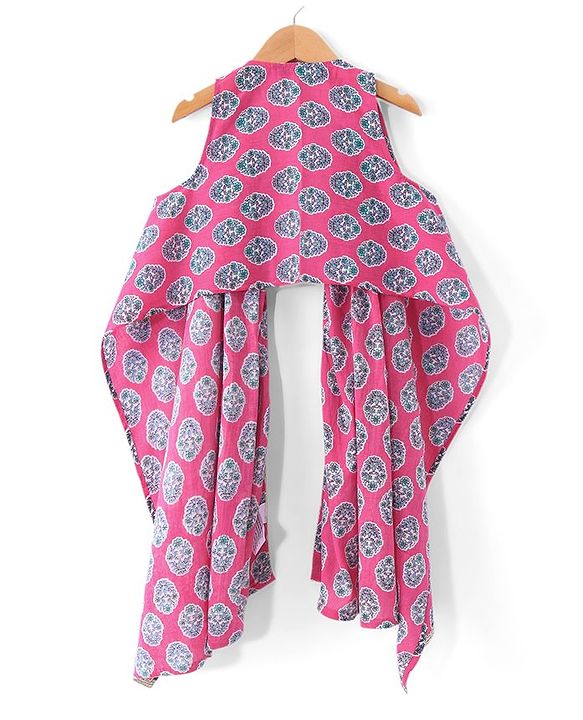 Pine Kids Viscose Sleeveless Kurti & Salwar Set with Dupatta Floral Print - Pink