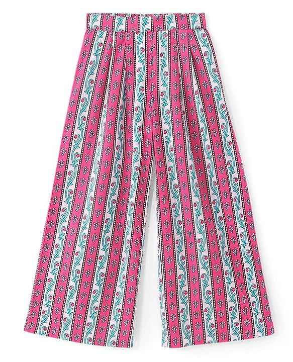 Pine Kids Viscose Sleeveless Kurti & Salwar Set with Dupatta Floral Print - Pink