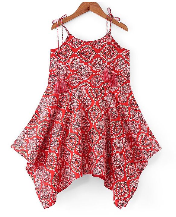 Pine Kids Sleeveless Kurti & Salwar With Dupatta Floral Print Set - Coral