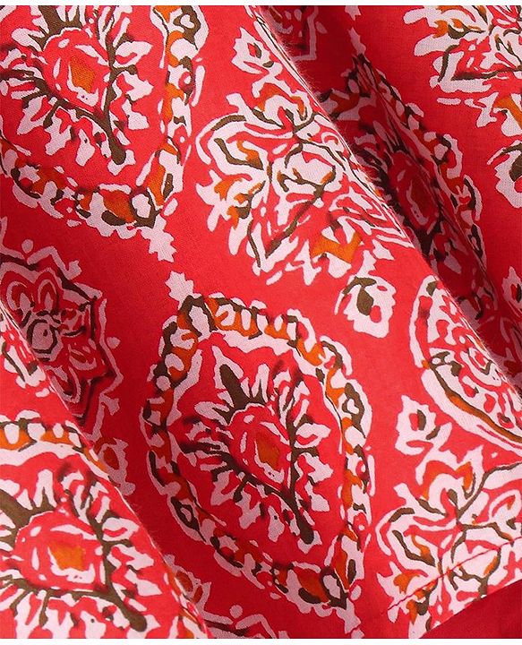 Pine Kids Sleeveless Kurti & Salwar With Dupatta Floral Print Set - Coral