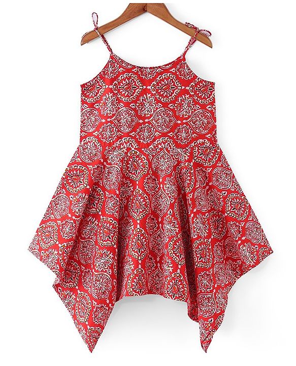 Pine Kids Sleeveless Kurti & Salwar With Dupatta Floral Print Set - Coral