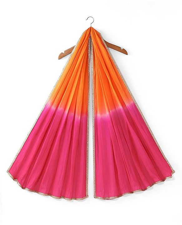 Pine Kids 100% Cotton Sleeveless Kurti & Salwar With Dupatta Set Ikat Print - Orange & Pink