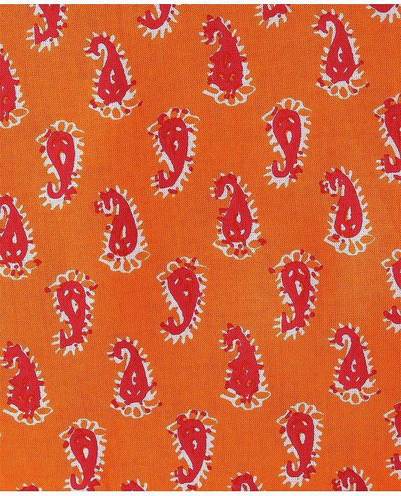 Pine Kids 100% Cotton Sleeveless Kurti & Salwar With Dupatta Set Ikat Print - Orange & Pink
