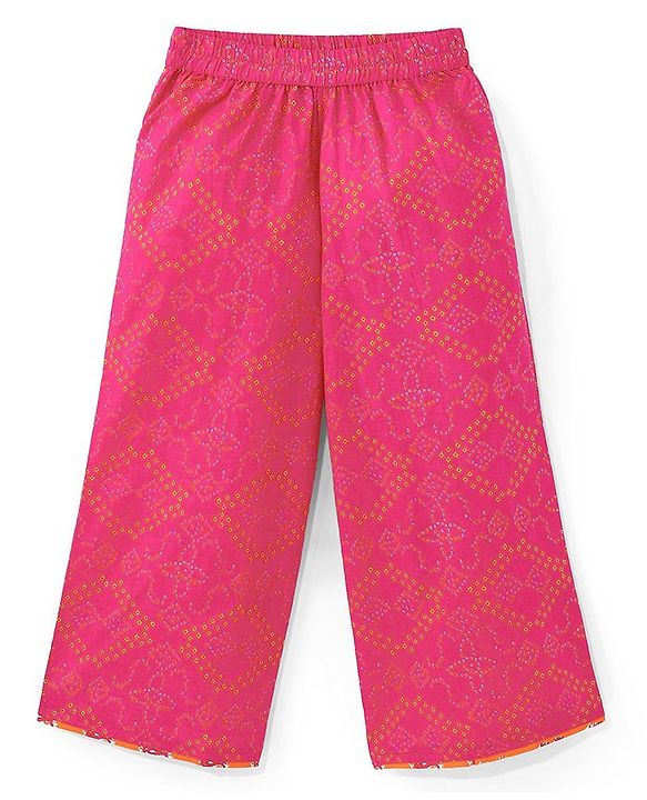 Pine Kids 100% Cotton Sleeveless Kurti & Salwar With Dupatta Set Ikat Print - Orange & Pink