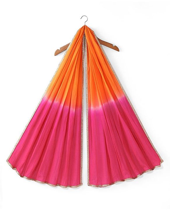 Pine Kids 100% Cotton Sleeveless Kurti & Salwar With Dupatta Set Ikat Print - Orange & Pink