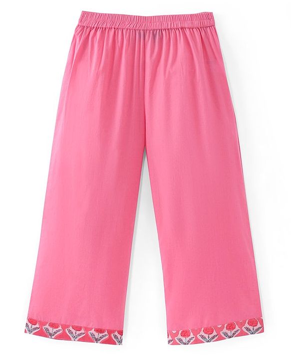 Pine Kids 100% Cotton Woven Sleeveles Kurti  Salwar with Floral Print & Dupatta-  Pink