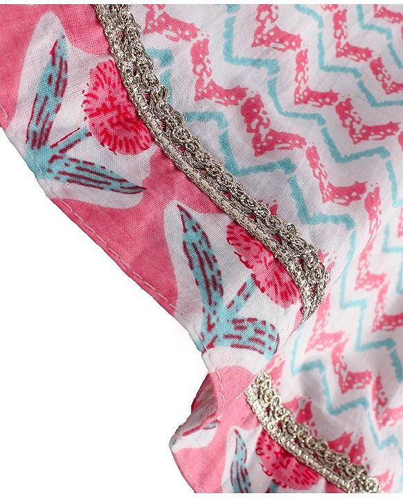 Pine Kids 100% Cotton Woven Sleeveles Kurti  Salwar with Floral Print & Dupatta-  Pink