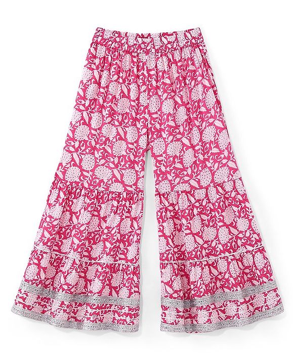 Pine Kids 100% Cotton Sleeveless Kurti & Salwar With Dupatta Set Floral Print - White & Pink