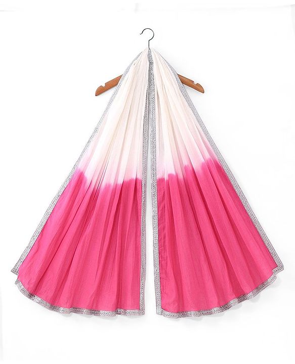 Pine Kids 100% Cotton Sleeveless Kurti & Salwar With Dupatta Set Floral Print - White & Pink