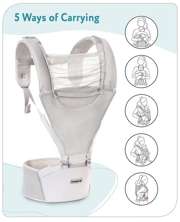 Babyhug Breeze 5 in 1  Hip Seat cum Baby Carrier - Grey