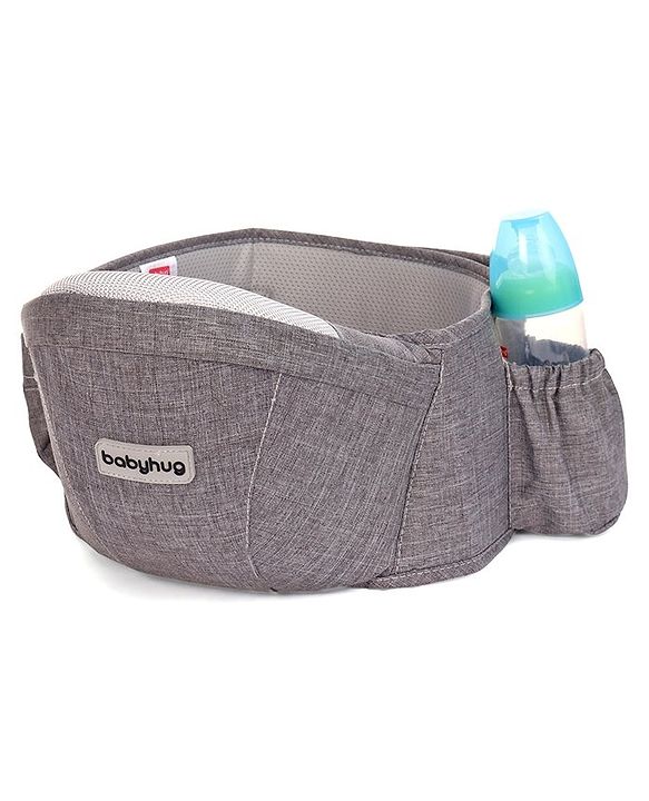 Babyhug Independent 2-in-1 Hip Seat Carrier: Front & back carrying positions, Padded seat for comfort, Adjustable waist belt, Side storage pockets, Supports up to 15kg, Easy weight distribution for parents comfort- Grey