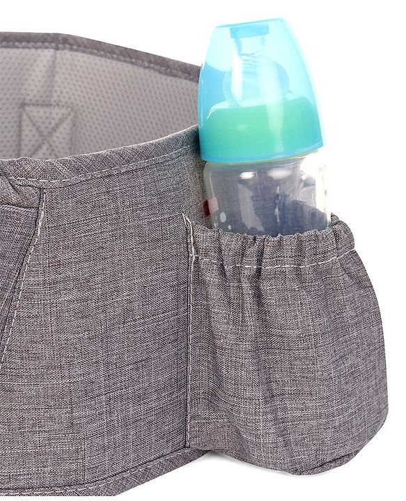 Babyhug Independent 2-in-1 Hip Seat Carrier: Front & back carrying positions, Padded seat for comfort, Adjustable waist belt, Side storage pockets, Supports up to 15kg, Easy weight distribution for parents comfort- Grey