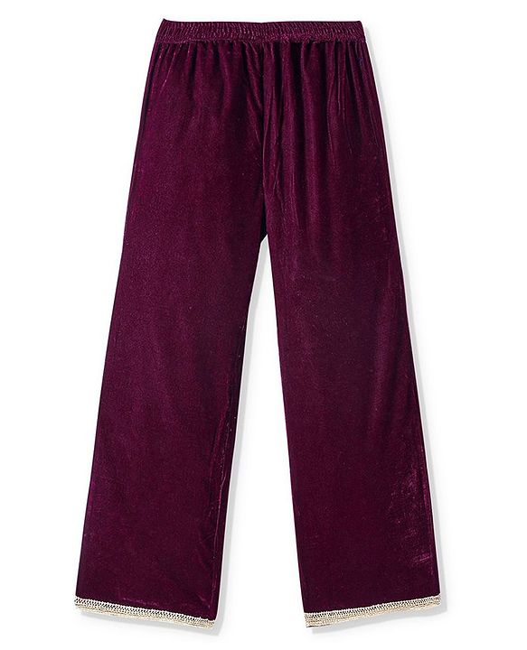 Pine Kids Velvet Woven Three Fourth Sleeves Embroidered Yoke Kurti Salwar Set with Dupatta - Maroon