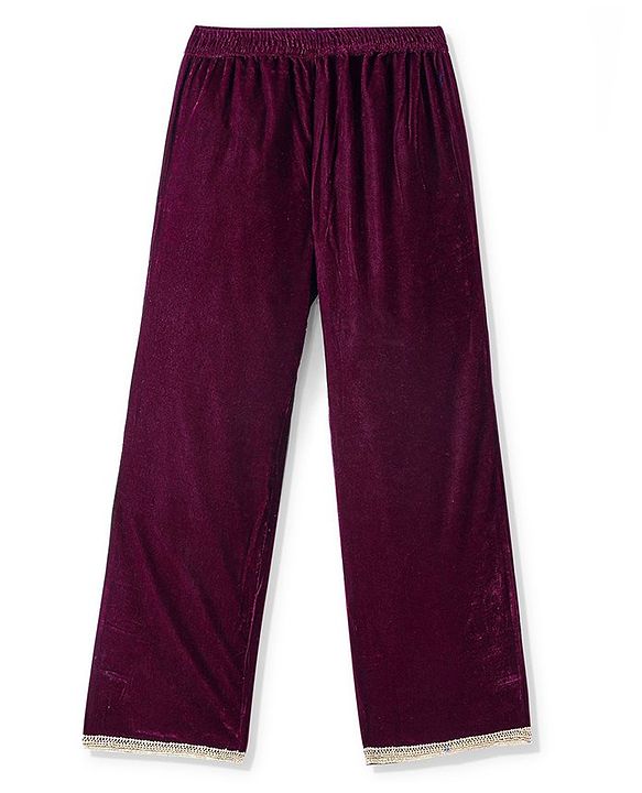 Pine Kids Velvet Woven Three Fourth Sleeves Embroidered Yoke Kurti Salwar Set with Dupatta - Maroon