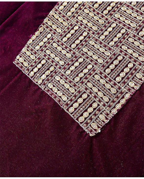 Pine Kids Velvet Woven Three Fourth Sleeves Embroidered Yoke Kurti Salwar Set with Dupatta - Maroon