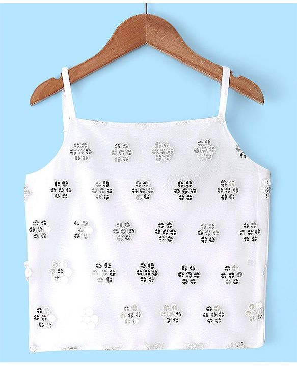Pine Kids Sleeveless Embroidered Lehanga Choli - White