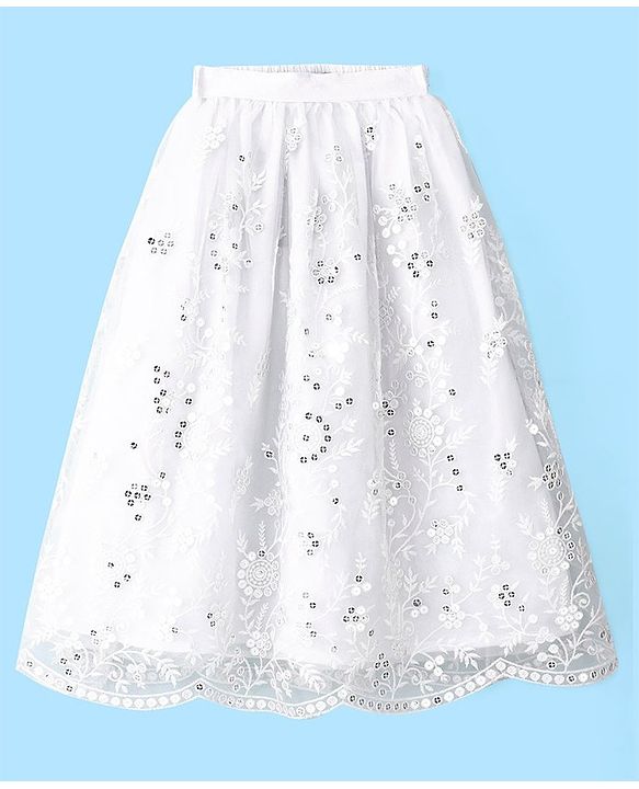 Pine Kids Sleeveless Embroidered Lehanga Choli - White