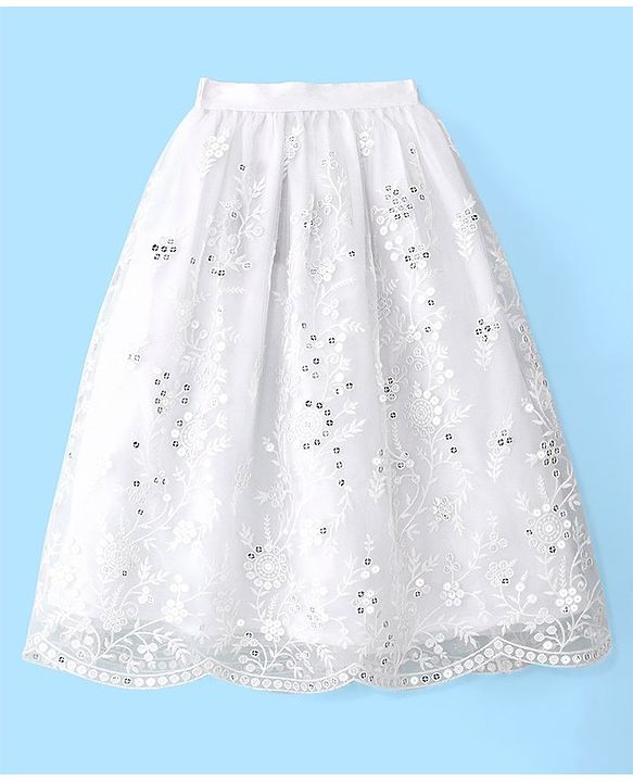Pine Kids Sleeveless Embroidered Lehanga Choli - White