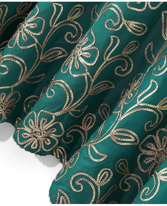 Pine Kids Woven Half Sleeves Floral Embroidered Kurti Churidar Set with Dupatta - Teal Green