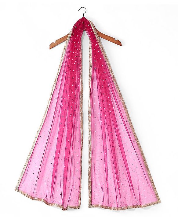 Pine Kids Woven Sleeveless Sequenced Choli & Dupatta With Foil Printed Lehenga Set- Dark Pink