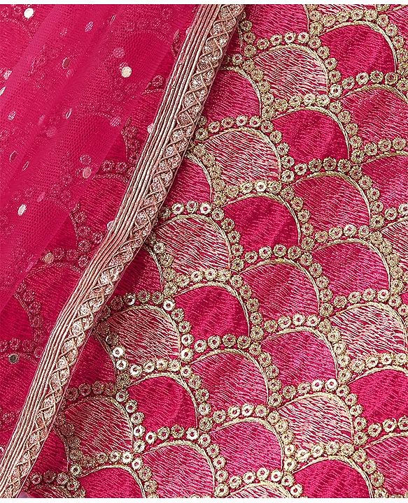 Pine Kids Woven Sleeveless Sequenced Choli & Dupatta With Foil Printed Lehenga Set- Dark Pink