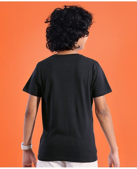 Pine Kids Cotton Knit Half Sleeves T-Shirt Text Print- Jet Black & Gibraltar Sea