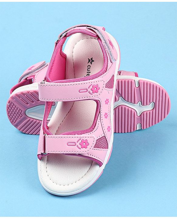 Cute Walk by Babyhug Velcro Closure Sandals with Floral Print - Pink