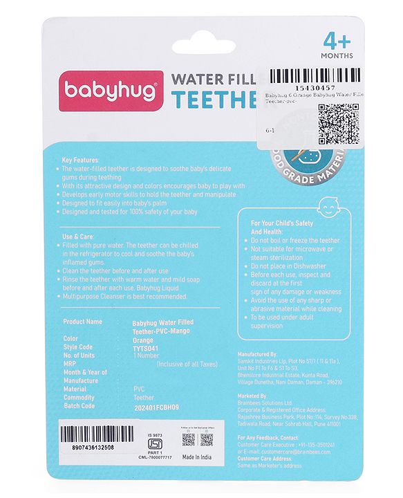 Babyhug Water Filled PVC Mango Shape Teether- Orange