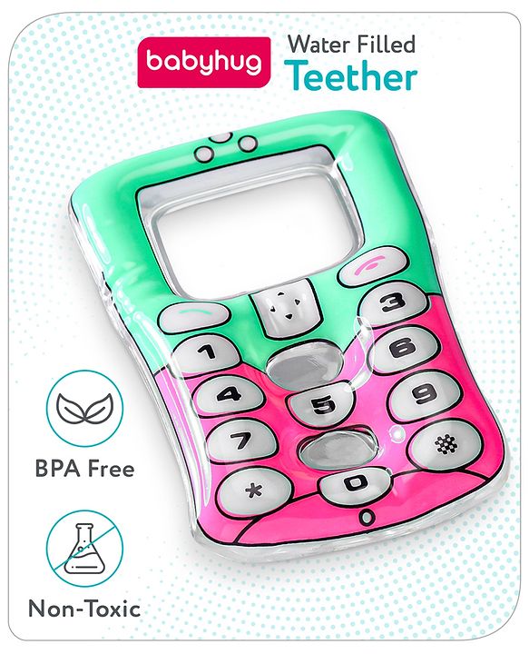 Babyhug Water Filled PVC Cell Phone Shape Teether-Pink & green