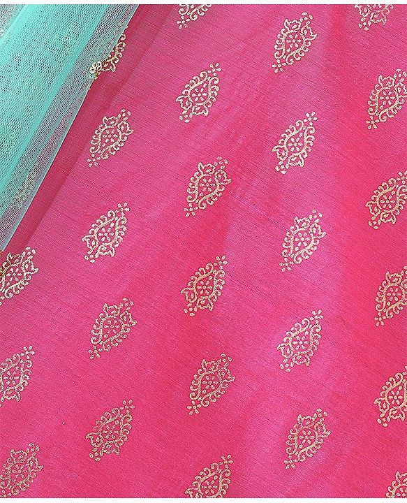 Pine Kids Woven Sleeveless Embroidered Kurti Foil Printed Palazzo & Sequenced Dupatta Set -Pink