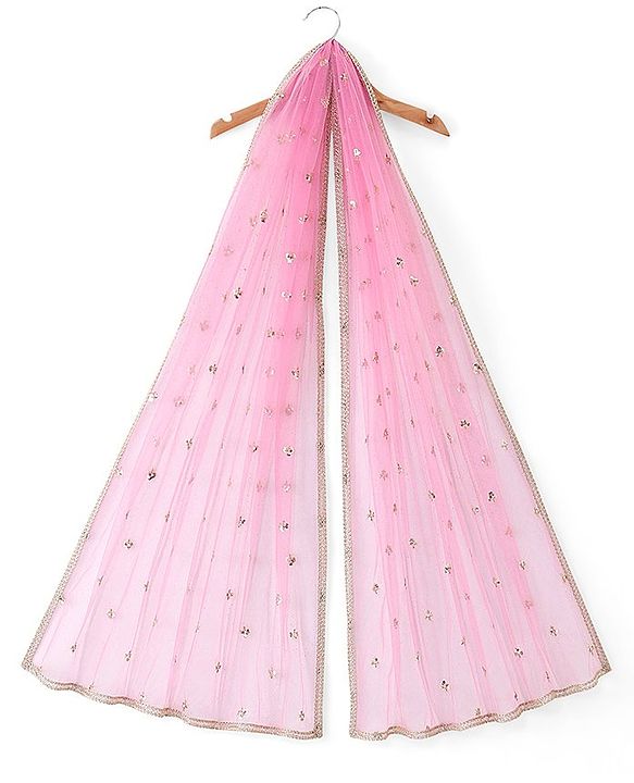 Pine Kids Half Sleeves Kurta & Sharara with Dupatta Foil Print & Embroidered - Mint