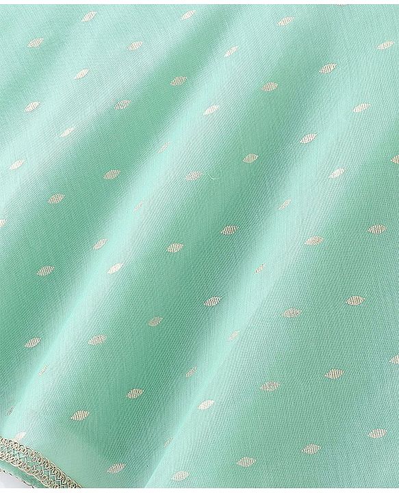 Pine Kids Half Sleeves Kurta & Sharara with Dupatta Foil Print & Embroidered - Mint