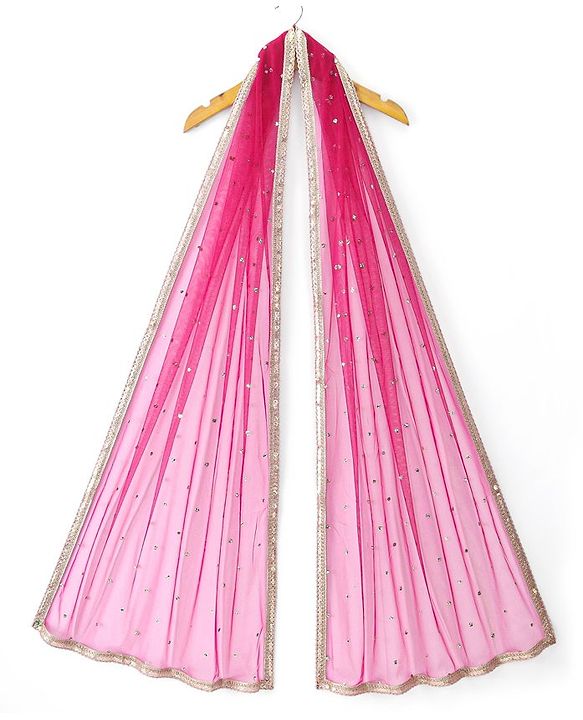 Pine Kids Woven Half Sleeves Choli Lahenga Set with Dupatta Floral Print - Pink
