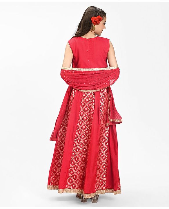 Pine Kids Woven Sleeveless Embroidered Choli Lehenga Set with Dupatta - Salsa