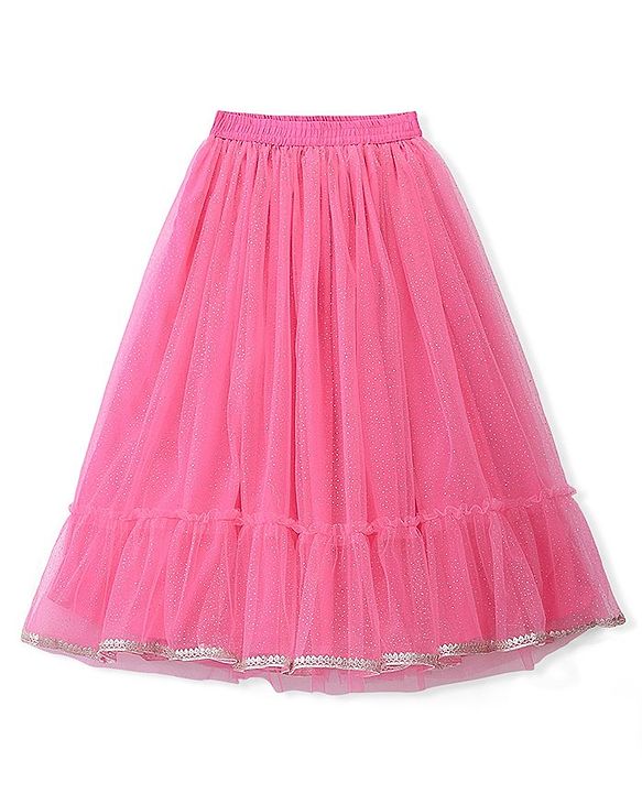 Pine Kids Woven Sleeveless Choli Lahenga & Dupatata With Mirror & Sequin Design - Green & Pink