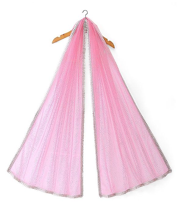 Pine Kids Woven Sleeveless Choli Lahenga & Dupatata With Mirror & Sequin Design - Green & Pink