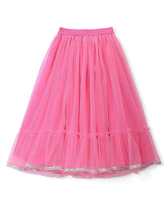 Pine Kids Woven Sleeveless Choli Lahenga & Dupatata With Mirror & Sequin Design - Green & Pink