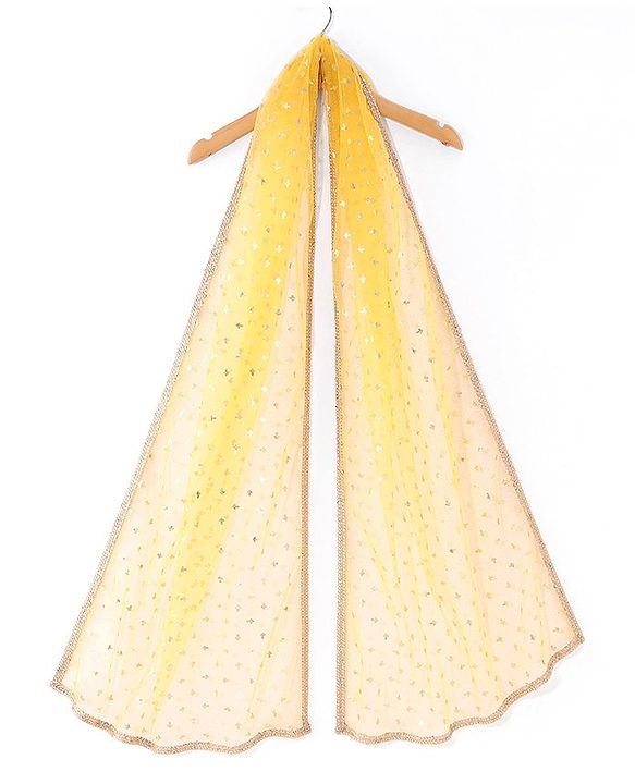 Pine Kids Woven Three Fourth Sleeves Embroidered Kurti & Salwar Set with Dupatta - Yellow