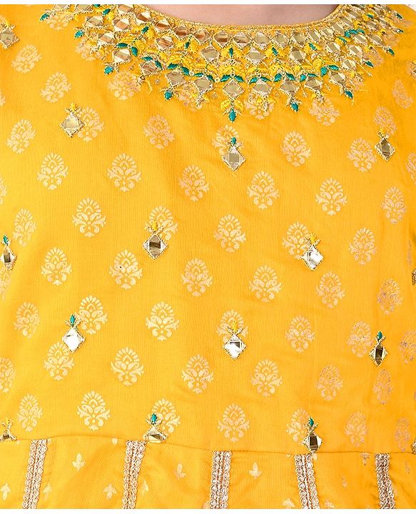 Pine Kids Woven Three Fourth Sleeves Embroidered Kurti & Salwar Set with Dupatta - Yellow