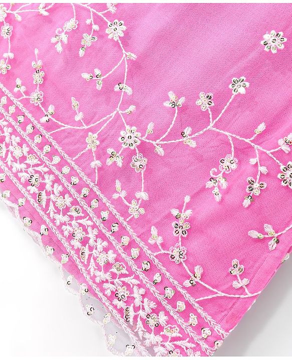 Pine Kids Sleeveless Kurti & Salwar With Dupatta Set with Floral Embroidery- Hot Pink