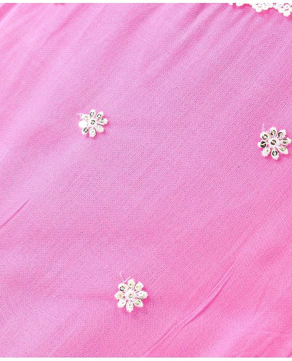 Pine Kids Sleeveless Kurti & Salwar With Dupatta Set with Floral Embroidery- Hot Pink