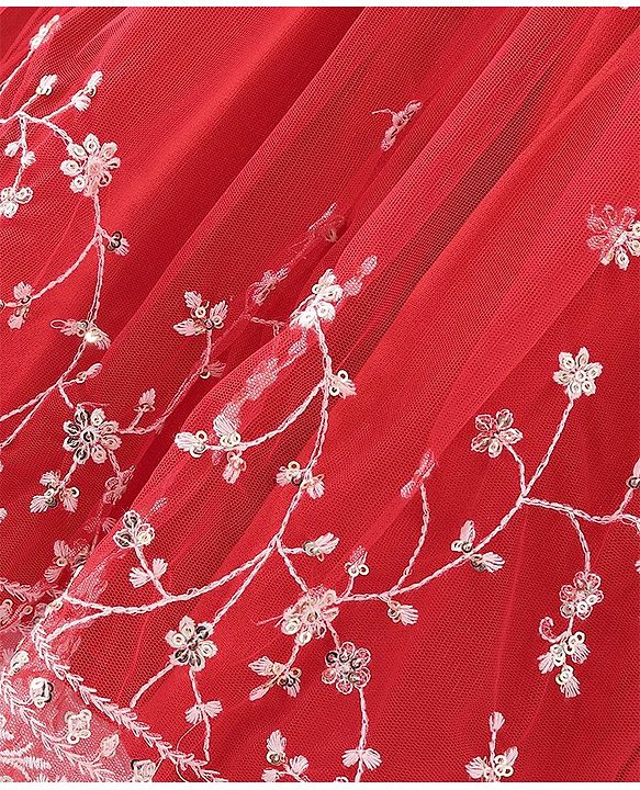 Pine Kids Full Sleeves Kurti  Salwar & Dupatta Set with Floral Embroidery- Poppy Red