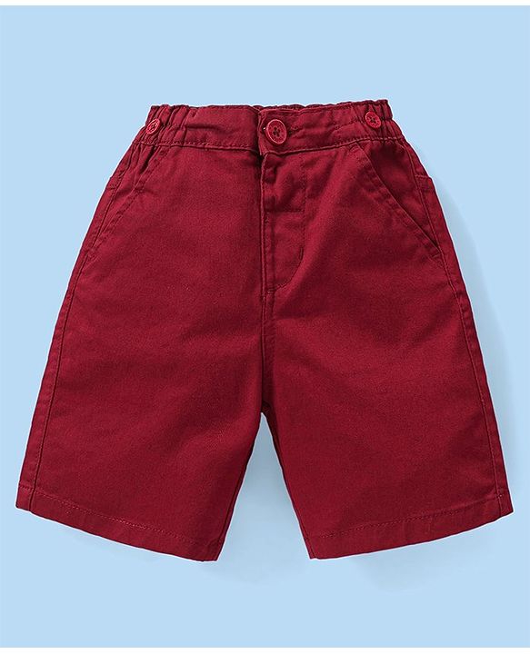 Babyhug Cotton Woven Half Sleeves Polo T-Shirt & Shorts Set with Suspender Anchor Print - Maroon & White