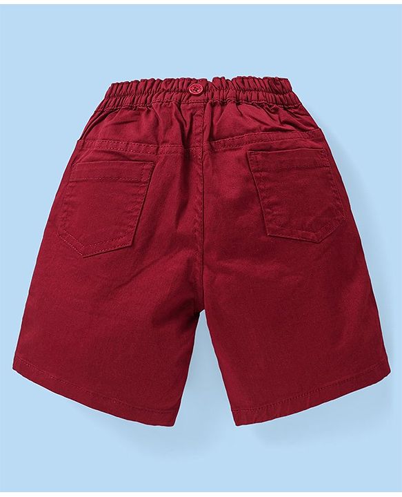 Babyhug Cotton Woven Half Sleeves Polo T-Shirt & Shorts Set with Suspender Anchor Print - Maroon & White